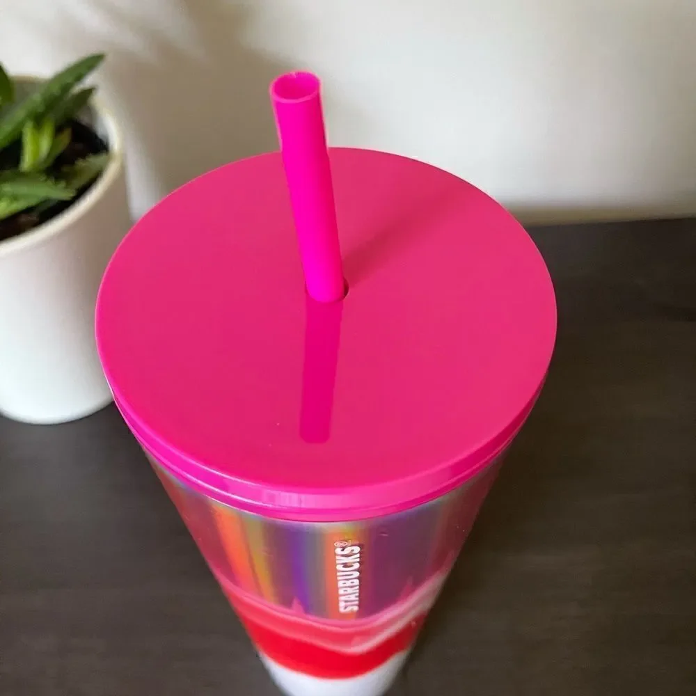 STARBUCKS 2021 WINTER RED PINK WHITE HOLOGRAPHIC WAVE GEODE TUMBLER COLD CUP